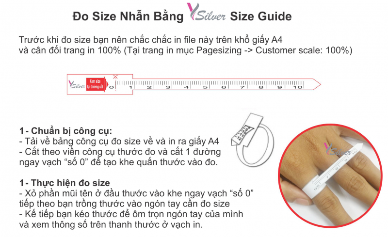 Đo size nhẫn bằng công cụ Ysilver Size Guide